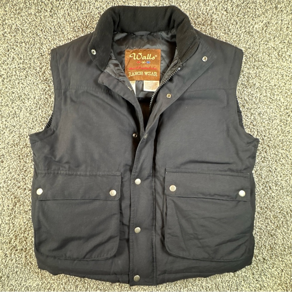 VTG Walls Men's Medium Black Blizzard Pruf Down Puffer Vest Ranch Wear USA